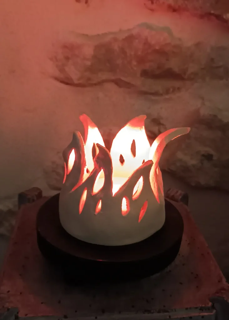 Lampe d'ambiance en céramique, en grès blanc, petit modèle, lumière rose, avec télécommande, rechargeable, Isabelle Morales